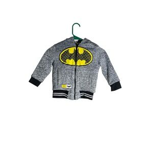 Batman Boys Gray Marl Faux Fur Lined Zip Up  Jacket Size 4T Gotham Guardian
